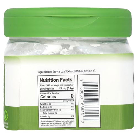 Health Garden Pure Raw Stevia Sweetener 4 oz Jar 100% Natural No Additives Keto Friendly Zero Calorie Sugar Substitute Sugar Alternative GlutenFree Vegan Kosher 300X Sweeter Than Sugar