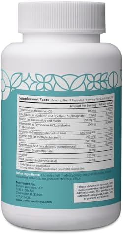 Pattern Wellness Vitamin B Complex Complete B Vitamins With Folate B6 B12 Supports Energy Brain & Heart Health Non-Gmo 60 Capsules