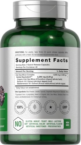 Horbaach Sea Moss Capsules 120 Count Complex Formula with Bladderwrack and Burdock Root NonGMO and Gluten Free Supplement