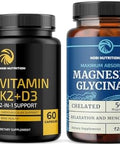 Vitamin D3 K2 and Magnesium Glycinate Supplement Bone Heart and Muscle Support with 5000 IU D3 K2 MK7 and 500mg Magnesium High Absorption Immune and Nerve Support 60 Servings Each
