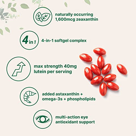 Micro Ingredients Lutein & Zeaxanthin 40Mg Softgels 240 Count With Astaxanthin Omega-3S & Phospholipids Eye Vision Health Vitamins Third Party Tested Non-Gmo Gluten Free