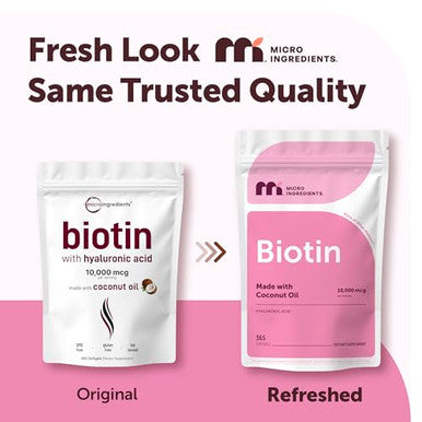 Micro Ingredients Biotin 10000 Mcg With Hyaluronic Acid 25 Mg Per Serving Made With Coconut Oil 365 Softgels 1 Per Day One Year Supply Non-Gmo & Gluten Free