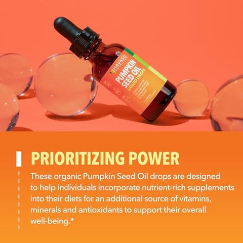 Pumpkin Seed Oil - USDA Organic - Cold Pressed for Hair, Prostate, and Hormone Support - 2 Month Supply - Liquid Drops for Men and Women - Vegan, Non-GMO, and Gluten Free - Unflavored, 1 Fl Oz