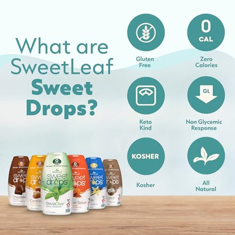 SweetLeaf Sweet Drops Flavored Stevia Liquid Sweetener Stevia Extract Zero Calories Gluten Free Keto Friendly Non GMO Natural Flavors Sugar Alternative Caramel 1.7 Fl Oz (Pack of 6)