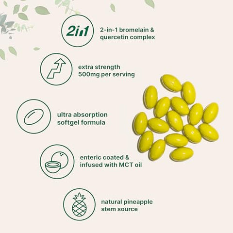 Micro Ingredients Bromelain 500Mg With Quercetin & Mct Oil 240 Enteric Coated Softgels Ultra Absorption Bromelain Supplement Natural Digestive Enzymes For Digestion & Joint Health Non-Gmo Gluten Free