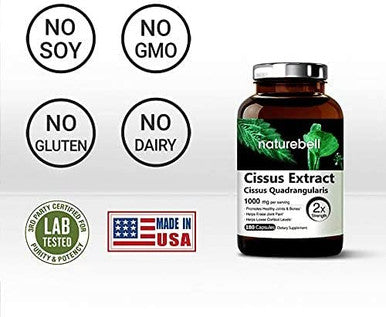 NatureBell Cissus Quadrangularis Capsules 1000mg Per Serving 180 Capsules Premium Cissus Capsules Support Joint Tendon Bone Skin Hair and Cartilage.