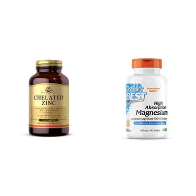 Solgar Chelated Zinc 250 Tablets - Zinc For Healthy Skin - Supports Cell Growth & Dna Formation & Doctor'S Best High Absorption Magnesium Glycinate Lysinate