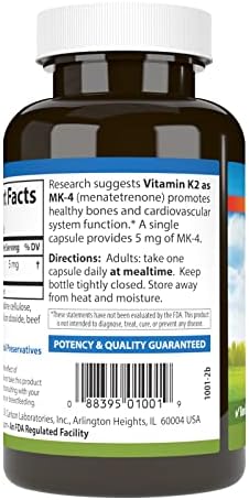 Carlson Vitamin K2 MK4 (Menatetrenone) 5 mg Vitamin K Supplement Bone Support K2 Vitamin SoyFree Vitamin K2 180 Capsules