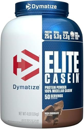 Dymatize Elite Casein Protein Powder Slow Absorbing With 25G Protein Bcaas & Leucine For Muscle Building And Overnight Recovery Rich Chocolate 4 Pound