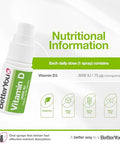 Betteryou D3000 Vitamin D Oral Spray - Convenient Alternative For Tablets - Promotes Strong Bones Teeth And Immune System - Aids In Calcium Absorption - Natural Peppermint Flavor 0.5 Oz