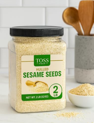 TOSS Hulled White Sesame Seeds, 2 LB Bulk Resealable Jar ÃƒÂ¢Ã¢â€šÂ¬Ã¢â‚¬Å“ Premium Baking & Cooking Ingredient with Nutty Flavor