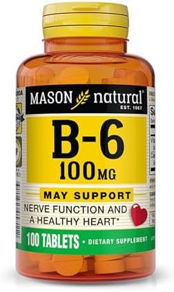 Mason Natural Vitamin B6 100 Mg With Calcium Healthy Heart Supports Muscle And Nerve Function Improved Energy Metabolism 100 Tablets