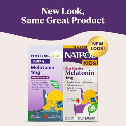 Natrol Kids Fast Dissolve Melatonin 1 Mg Dietary Supplement For Restful Sleep Sleep Tablets For Kids 30 Strawberry-Flavored Melatonin Tablets 30 Day Supply