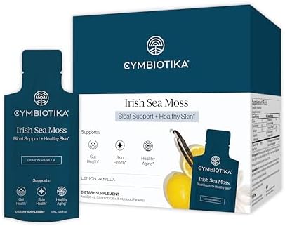 CYMBIOTIKA Irish Sea Moss Supplement Organic Wildcrafted Sea Moss with Aloe Vera Fulvic Minerals Postbiotics Gut Immune Skin Support Liquid Travel Packet 26 Servings (Single Pack)