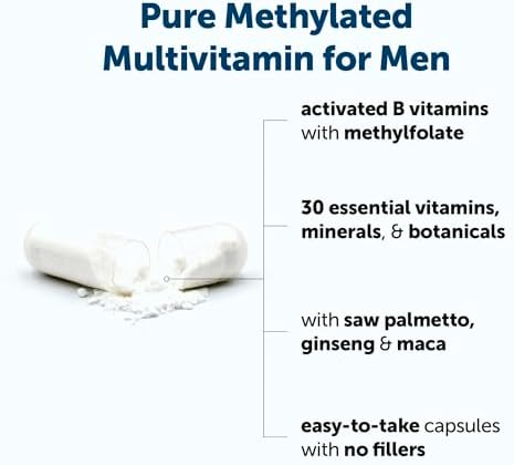 Micro Ingredients Pure Methylated Multivitamin For Men 240 Capsules 30 Essential Nutrients With Activated B Complex and Methylfolate + Saw Palmetto Ginseng Maca Lycopene Vitamin D3 and Zinc