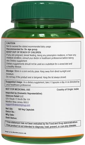 Pure Nutrition Amla Capsules (Indian Gooseberry) 1000 Mg Per Serving 180 Veg Capsules Amla Fruit Extract 500 Mg + Powder 500 Mg Standardized Extract NonGmo Herbal Supplement