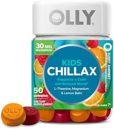 Olly Kids Chillax Gummy For A Calm And Relaxed Mood Magnesium Ltheanine Lemon Balm Extract Chewable Supplement Sherbet Flavored 25 Day Supply 50 Count (Packaging May Vary)