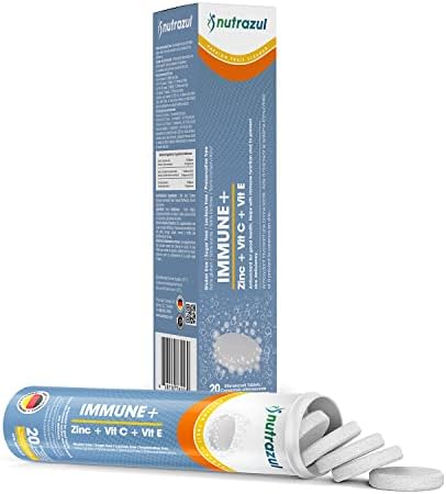 Nutrazul Immune+ Effervescent Tablets Vitamin C And Zinc With Vitamin E 20 Tablets Immune Support For Adults & Kids Ideal For Flu Season Protection Passion Fruit Flavor