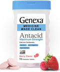 Genexa Clean Antacid Maximum Strength Chewable Tablets Dye 0% Artificial Additives Calcium Carbonate Relief For Heartburn Acid Indigestion & Upset Stomach Organic Berry Flavor 72 Ct
