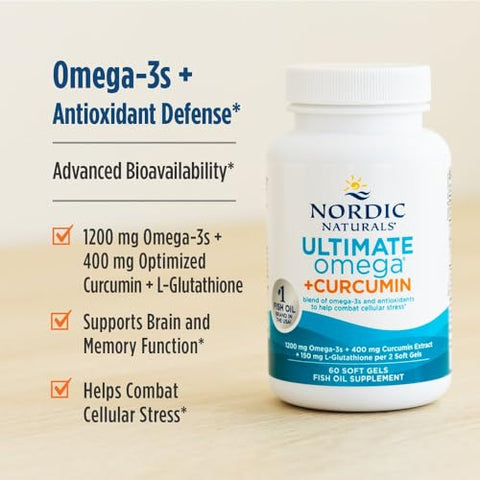 Nordic Naturals Omega Curcumin Lemon - 60 Soft Gels - 1200 Mg Omega-3 400 Mg Optimized Curcumin - Combats Cellular Stress - Non-Gmo 30 Servings