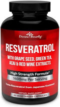 Divine Bounty Resveratrol Supplement - 1400Mg Extra Strength Formula With Grape Seed Extract, Green Tea Extract, Red Wine Extract - 60 Veggie Capsules