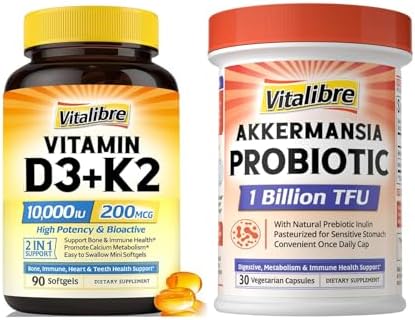 Vitamin D3 K2 10000 IU D3 and Akkermansia Muciniphila Probiotic 1 Billion TFU