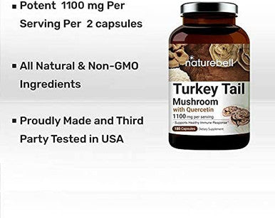 Advanced Turkey Tail Quercetin Supplements Turkey Tail Coriolus Versicolor with Quercetin 1120mg Per Serving 180 Counts 2 in 1 Formula Immune System Booster Daily Mushroom Mycelium Supplement