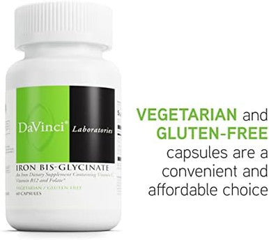 Davinci Labs Iron Bisglycinate Gentle Iron Supplement For Women & Men Help Support Hemoglobin Production & Normal Energy Levels With Vitamin C & More Vegan 60 Vegetarian Capsules