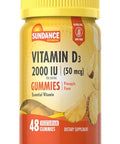 Sundance Vitamin D3 Gummies 2000 IU 48 Count Pineapple Flavor Vegetarian NonGMO and Gluten Free Supplement