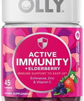 Olly Kids Immunity Gummy Immune Support Wellmune Elderberry Vitamin C Zinc Chewable Supplement Cherry 50 Count and Gummy Active Immunity+Elderberry 45 Gummies (1 Pack) Berry Flavor