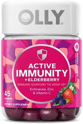 Olly Kids Immunity Gummy Immune Support Wellmune Elderberry Vitamin C Zinc Chewable Supplement Cherry 50 Count and Gummy Active Immunity+Elderberry 45 Gummies (1 Pack) Berry Flavor