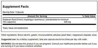 Swanson Shatavari Ayurvedic Female Rejuvenator 500 Milligrams 120 Capsules