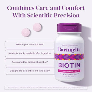Barimelts Biotin 5000Mcg, 90 Fast-Dissolving Tablets (3-Month Supply), Sugar- Bariatric Vitamins For Women, Natural Strawberry FlavorÃƒÂ¢Ã¢â€šÂ¬Ã¢â‚¬Â¹