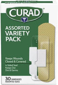 Curad Assorted Adhesive Bandages 4-Sided Seal Variety Pack Perfect for First Aid Kit 30 Count Pack of 6