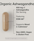 Sports Research Organic Ashwagandha Adaptogen For Relaxation Calm & Sleep Support Made With Organic Ksm-66 600 Mg Non-Gmo Verified Gluten-Free Certified Vegan 90 Veggie Capsules