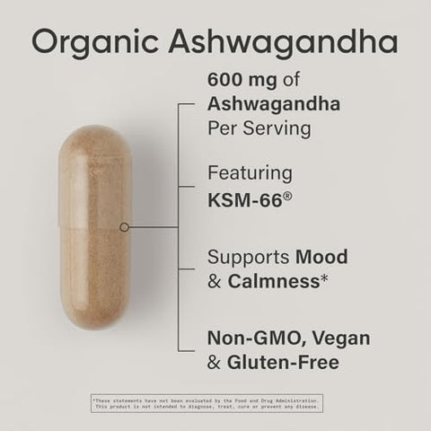 Sports Research Organic Ashwagandha Adaptogen For Relaxation Calm & Sleep Support Made With Organic Ksm-66 600 Mg Non-Gmo Verified Gluten-Free Certified Vegan 90 Veggie Capsules