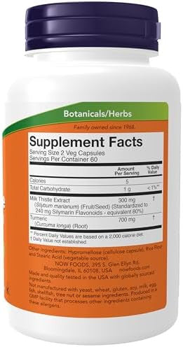 Now Foods Supplements, Silymarin Milk Thistle Extract 150 Mg With Turmeric, Supports Liver Function, 120 Veg Capsules