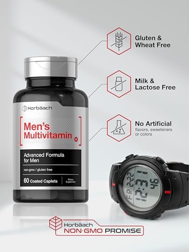 Horbaach Mens Multivitamin 60 Caplets Advanced Formula with Vitamin C D Magnesium Minerals and More NonGMO and Gluten Free Supplement