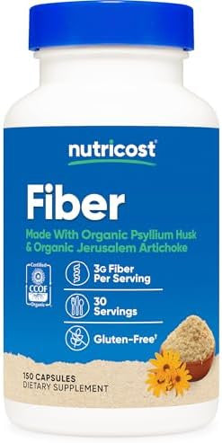 Nutricost Fiber Capsules With Prebiotic Fiber Supplement 300 Capsules Made With Organic Psyllium Husk & Organic Jerusalem Artichoke 60 Servings Gluten 3 G Per Serving