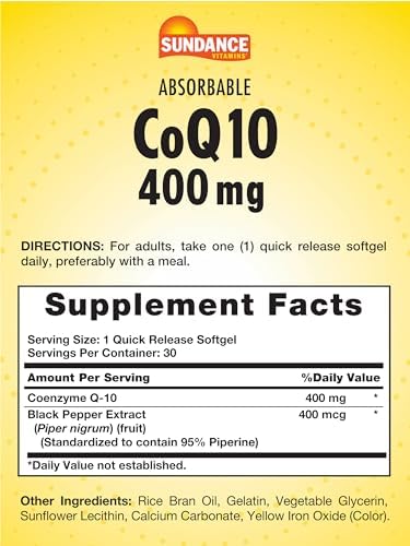 Sundance Coq10 400Mg 30 Softgels With Black Pepper Extract Nongmo And Gluten Supplement