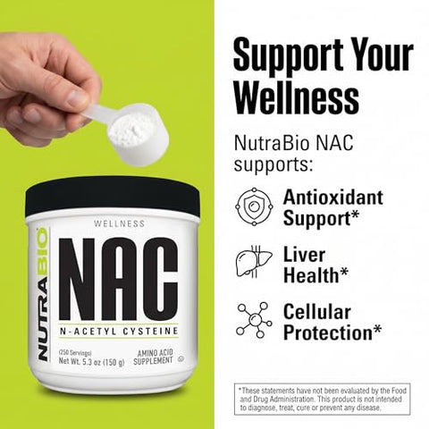 Nutrabio N-Acetyl Cysteine Supplement (Nac) - 150 Grams Powder 600Mg Serving - Powerful Anti-Oxidant - Immune Support - No Fillers - Non-Gmo - Gluten Free