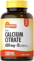 Sundance Calcium Citrate With Vitamin D3 400 Mg 120 Caplets Petite Vegetarian Nongmo & Gluten Supplement