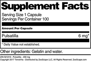 Terravita Pulsatilla - 450 Mg (100 Capsules, Zin: 521210)