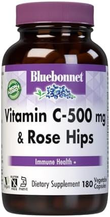 Bluebonnet Vitamin C 500 Mg Plus Rosehips Vegetable Capsules 180 Count