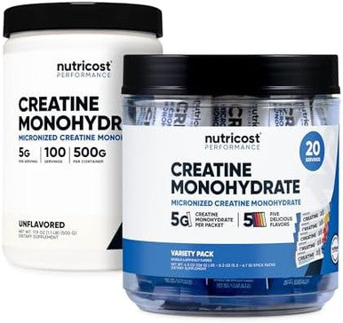 Nutricost Micronized Creatine Monohydrate 500 Grams And 20 Stickpacks (Variety) Bundle