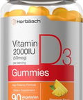 Horbaach Vitamin D3 2000iu Gummies 90 Count Vegetarian Pineapple Flavor 50 mcg NonGMO Gluten Free Vitamin D Supplement