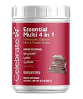 Celebrate Vitamins Essential Multi 4in1 Powder Bariatric Multivitamin 500mg Calcium 4g Fiber 25g Protein Shake Mix Chocolate Milk (14 Servings)