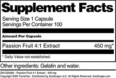 Terravita Passion Fruit 4:1 Extract - 450 Mg (100 Capsules, Zin: 520484)