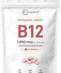 Micro Ingredients Vitamin B12 1000 Mcg Methylcobalamin 365 Chewable Tablets Fast Dissolve Natural Strawberry Flavor Supports Energy & Metabolism Health Vegan Non-Gmo Gluten Free