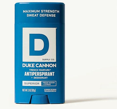 Duke Cannon Trench Warfare Antiperspirant Deodorant For Men Fresh Water & Citrus Scent Aluminumbased 3 Oz Longlasting Sweat Defense With Aloe & Vitamin E